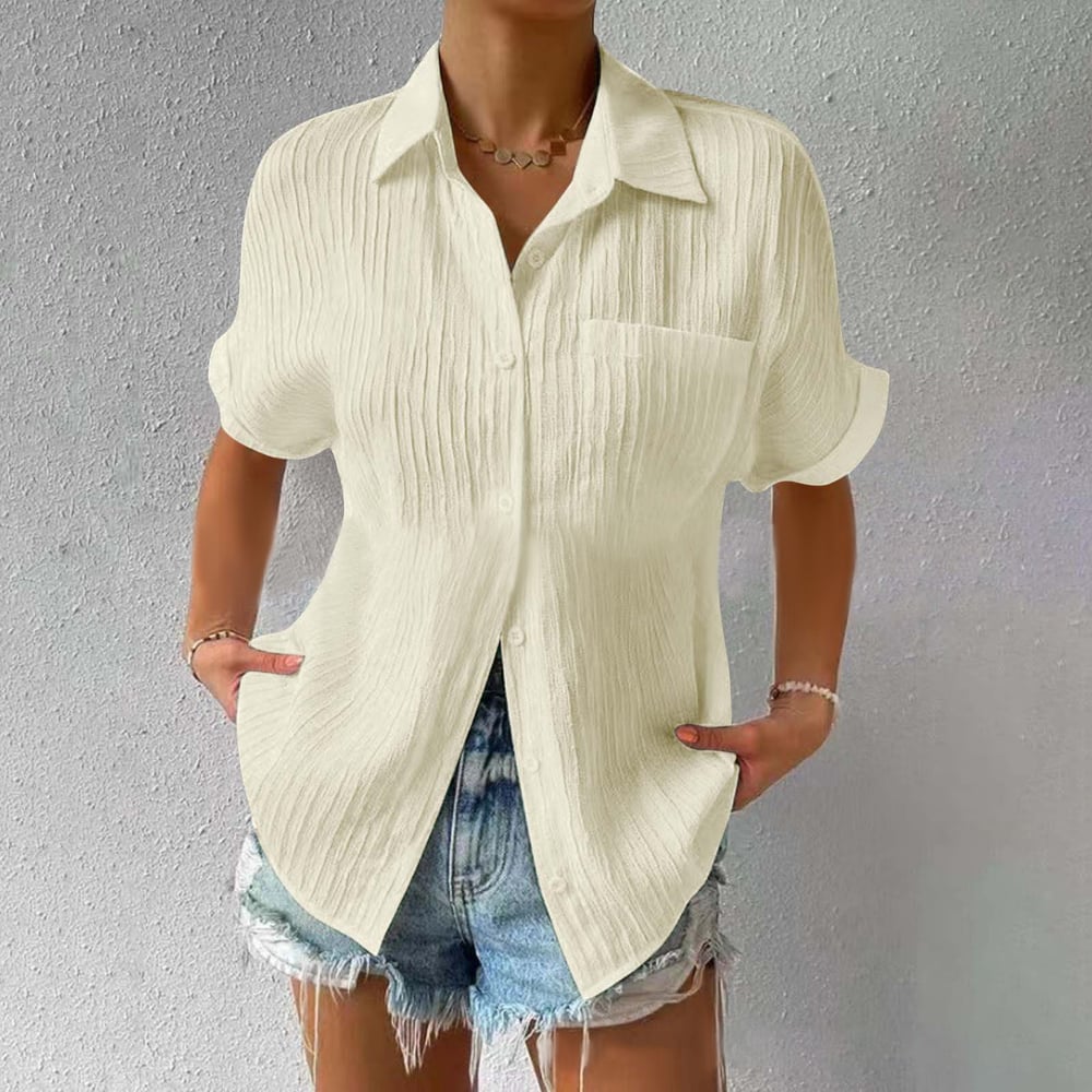 Relaxed Textured Button-Down Blouse