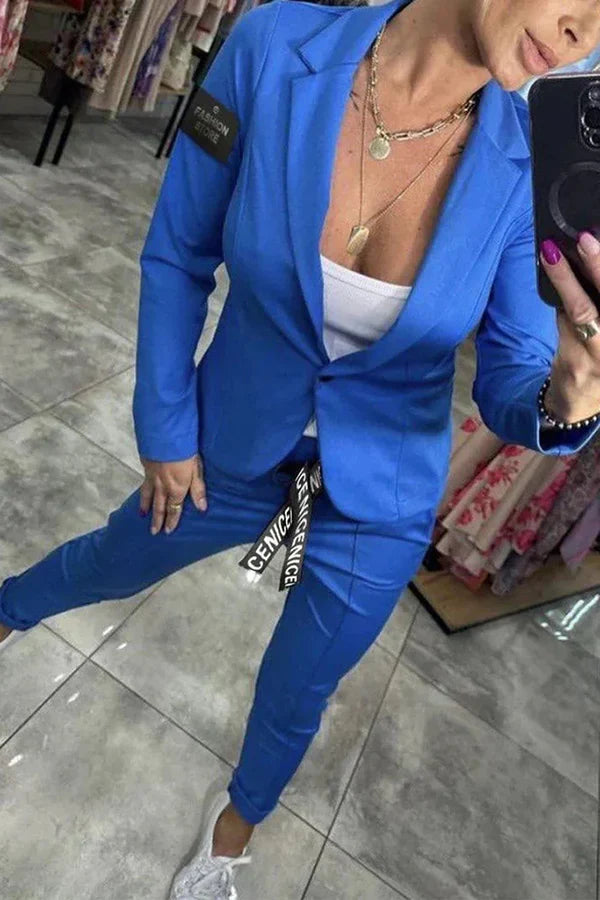 Tailored set with a soft blazer and relaxed joggers