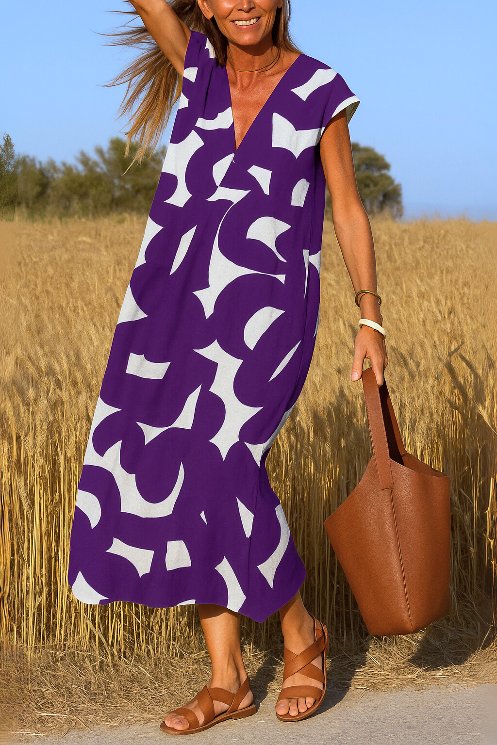 Printed V-Neck Dress