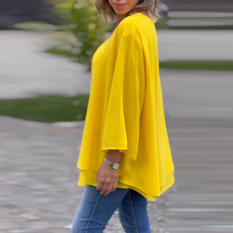 Blouse with Zipper and V-Neck