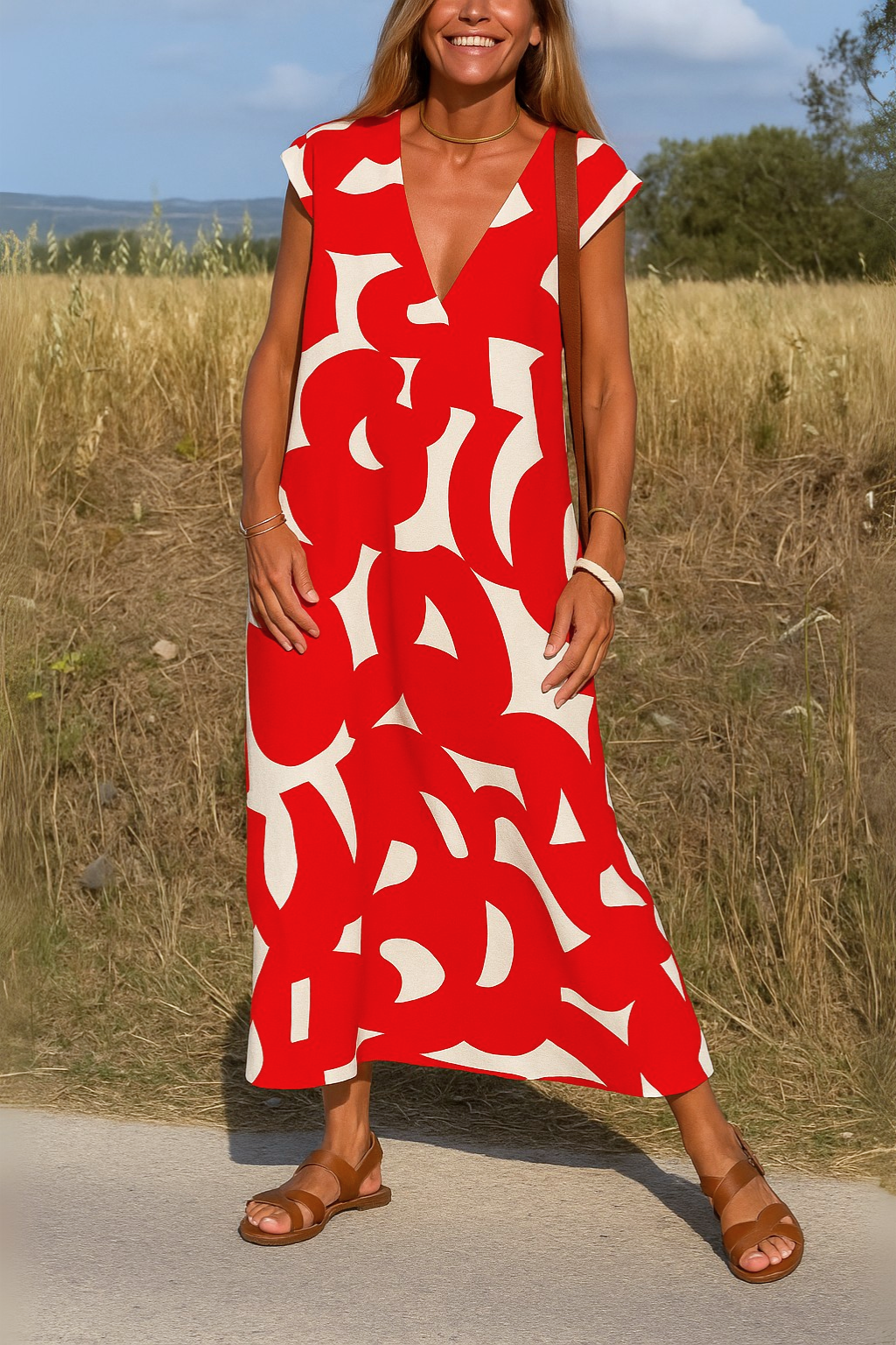 Printed V-Neck Dress