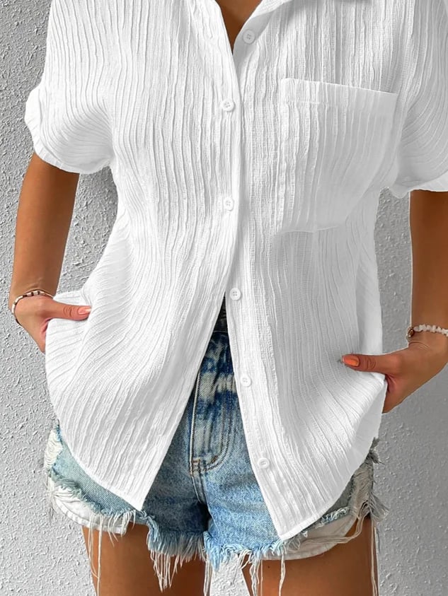 Relaxed Textured Button-Down Blouse