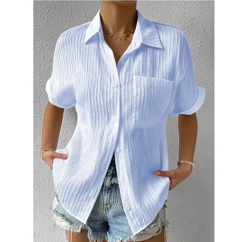 Relaxed Textured Button-Down Blouse