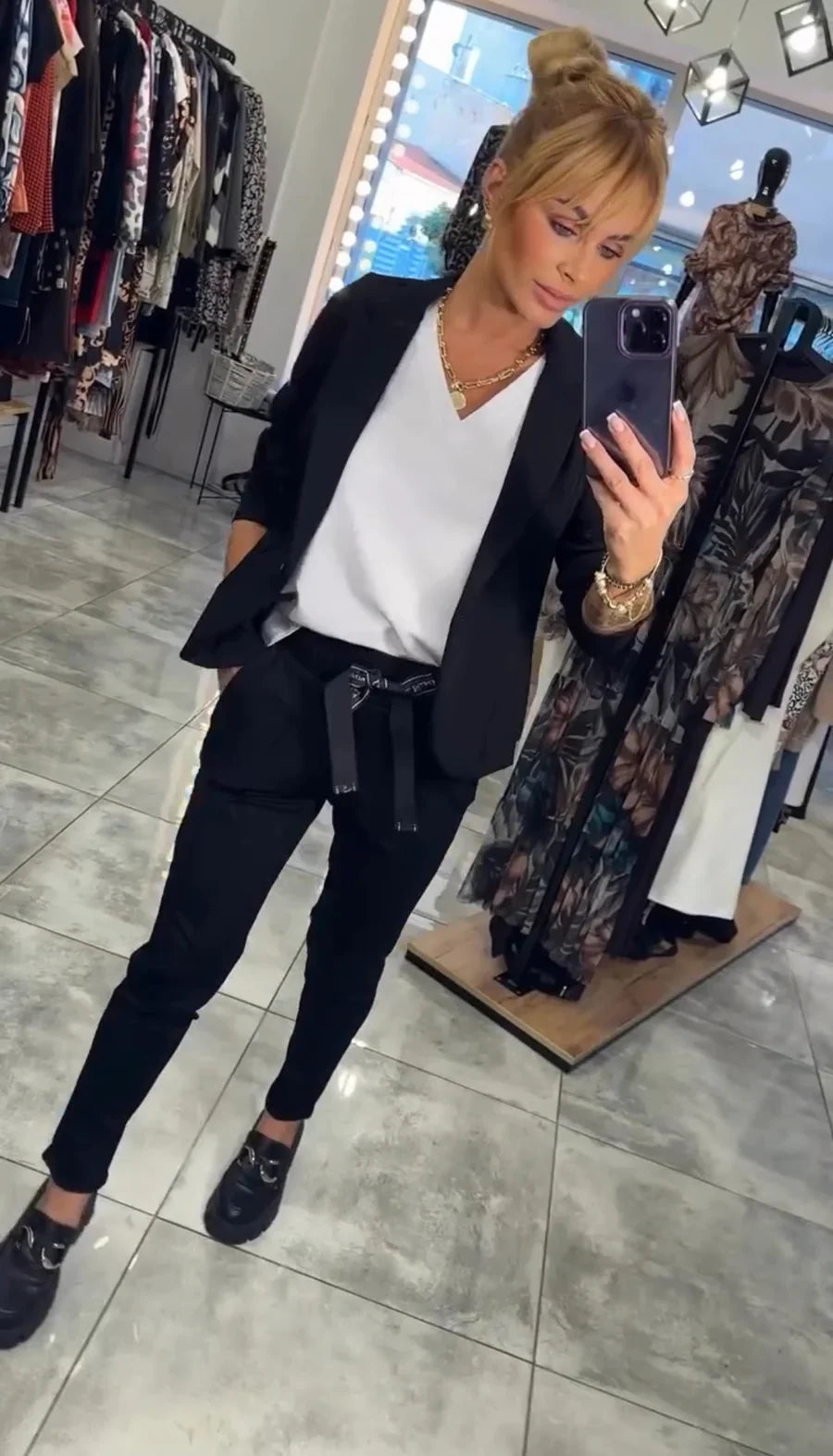 Tailored set with a soft blazer and relaxed joggers