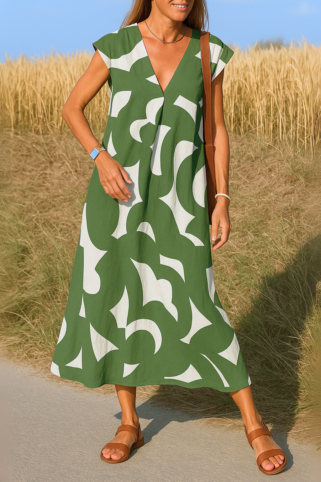 Printed V-Neck Dress