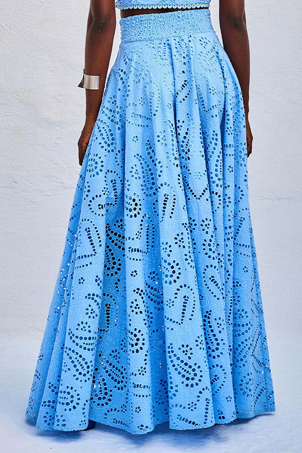 Boho set with broderie anglaise, cropped top, and pockets
