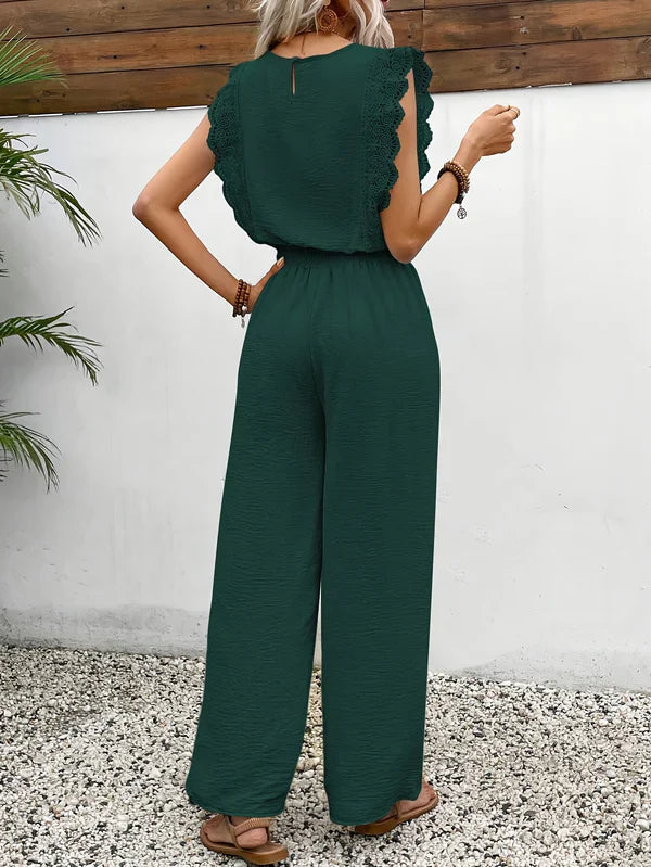 Elegant Lace-Detail Jumpsuit – Solid, Woven & Timelessly Chic for All Seasons