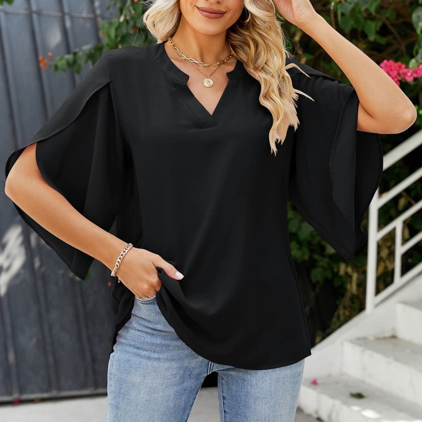 V-Neck Blouse with Relaxed Fit