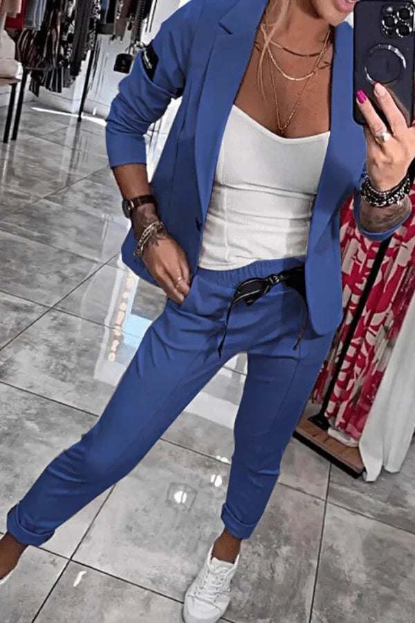 Tailored set with a soft blazer and relaxed joggers