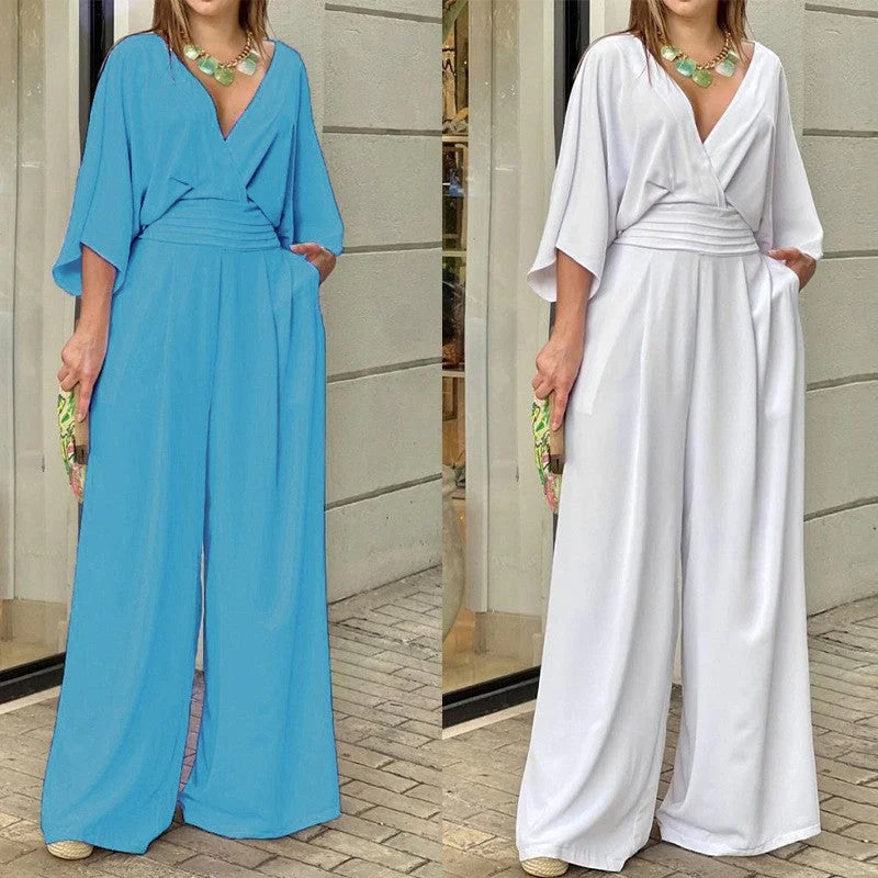 Elegant V-Neck Jumpsuit with Wide Legs