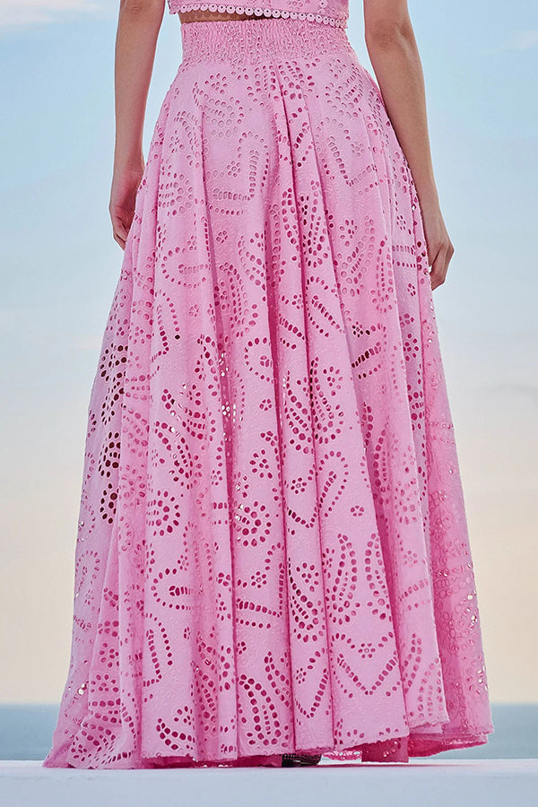 Boho set with broderie anglaise, cropped top, and pockets