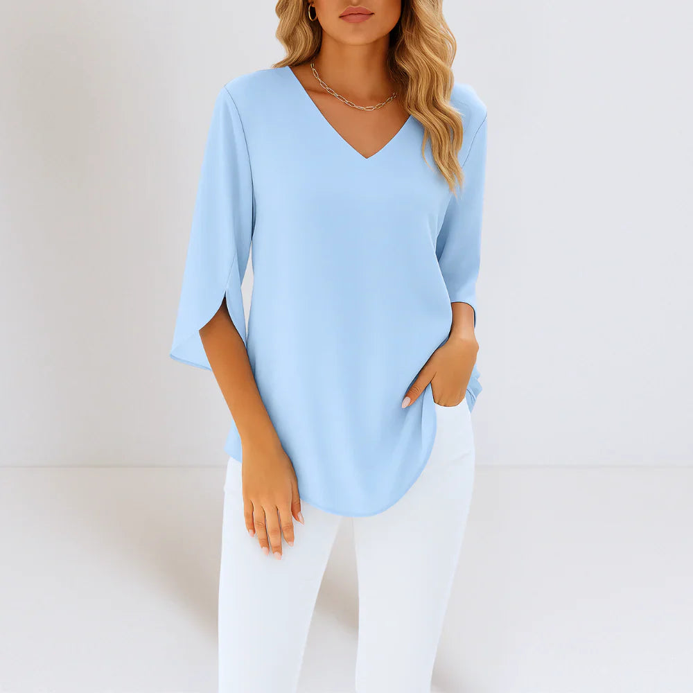 Luxe Regina™ – Elegant Blouse with V-Neck and Slit Sleeves