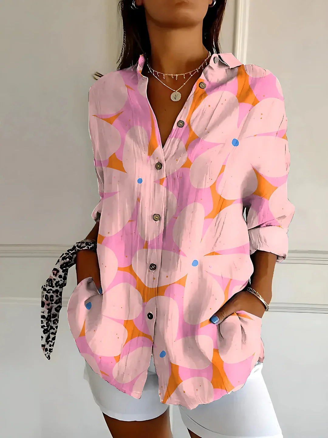 Luxe Regina™ – Blouse with Floral Wave Pattern