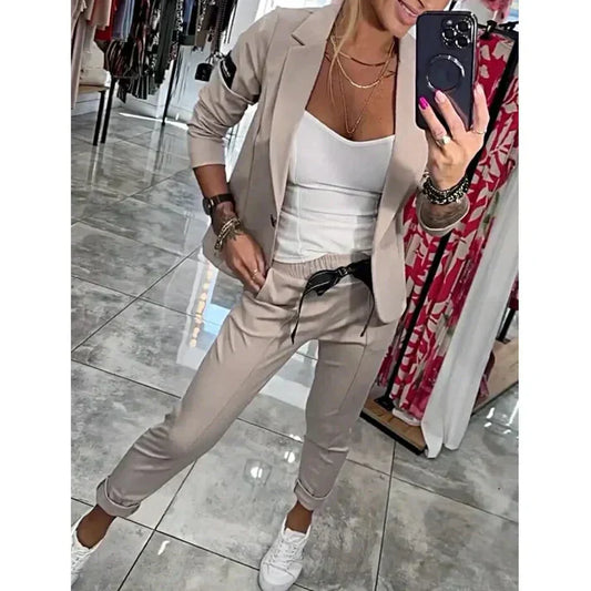 Tailored set with a soft blazer and relaxed joggers