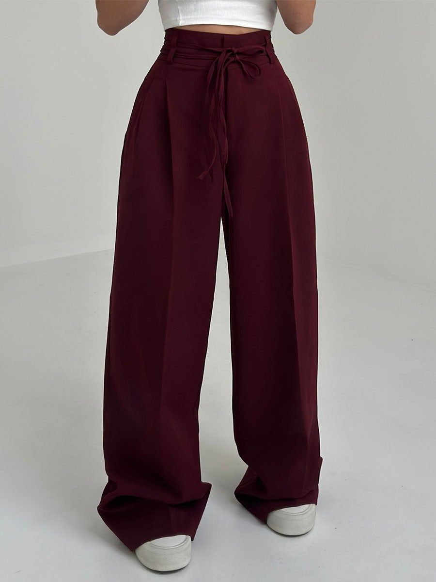 Luxe Regina™ | Elegant Wide-Leg Pants with High Waistband and Belt Detail